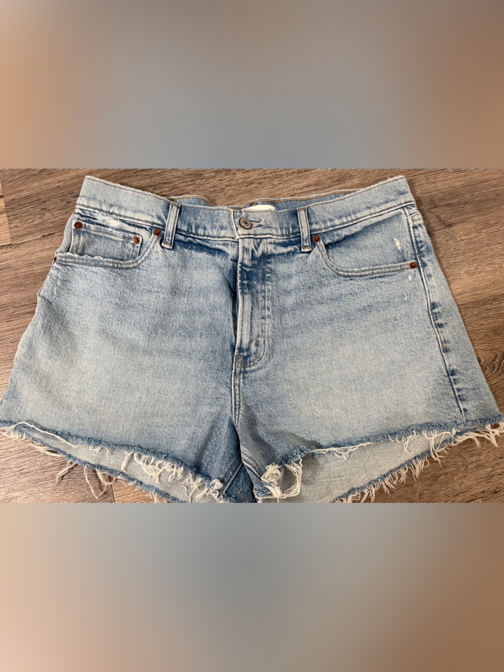 Abercrombie & Fitch Light Blue Frayed Denim Cutoff Shorts mom short